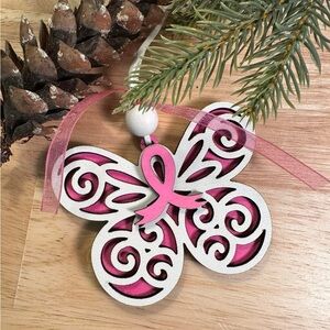 Pink Ribbon Butterfly Ornament